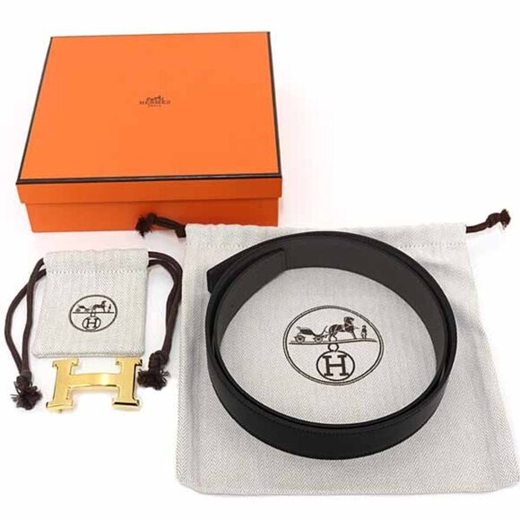 Hermes Belt Buckle H & Leather Belt 32 Box Calf 135 Vaux Togo Black Ethane main image 5